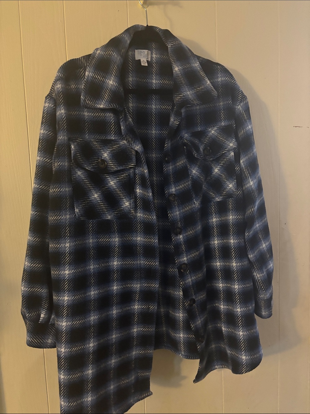 TNA Navy and Black Plaid Button-Up Shacket